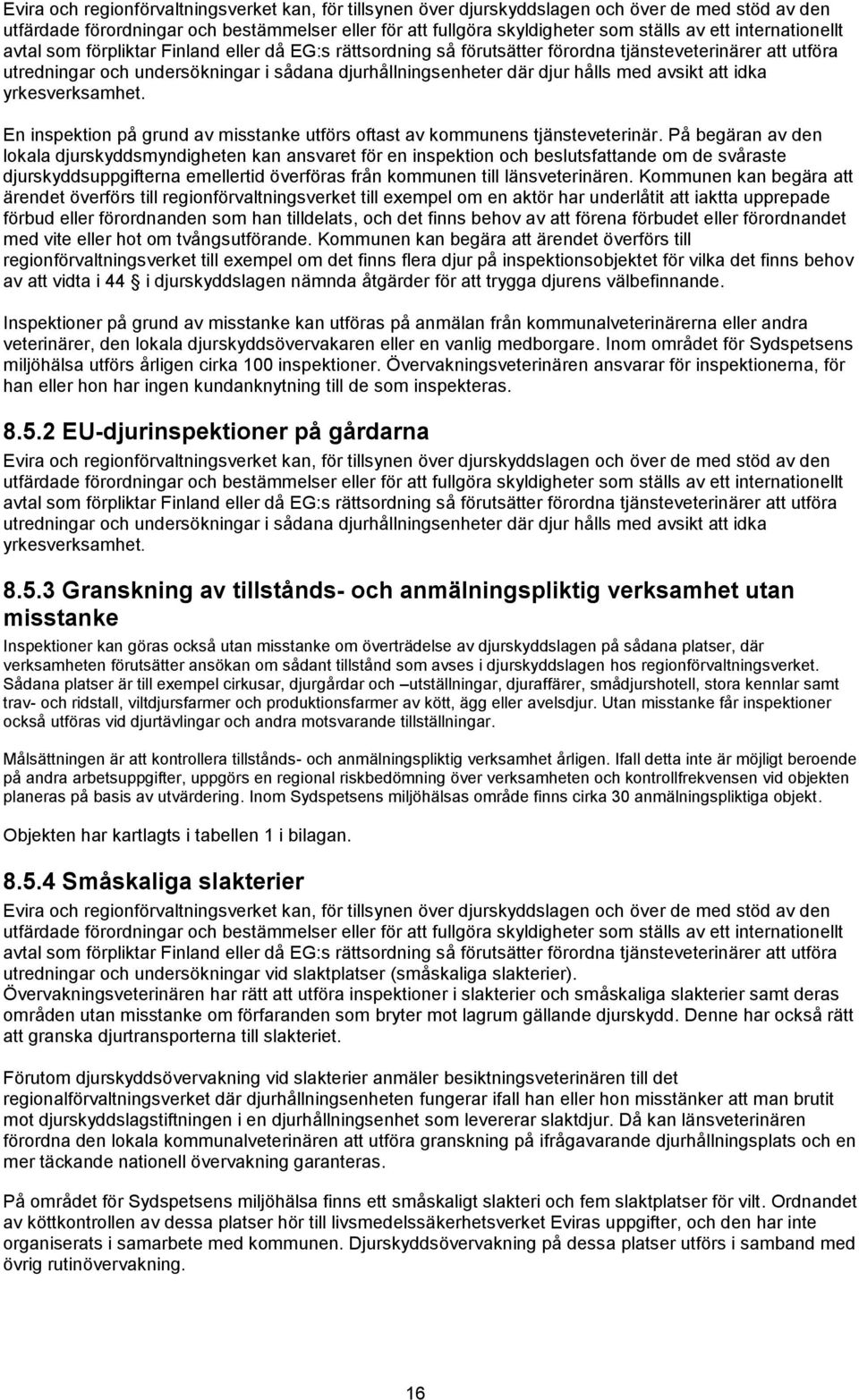 hålls med avsikt att idka yrkesverksamhet. En inspektion på grund av misstanke utförs oftast av kommunens tjänsteveterinär.