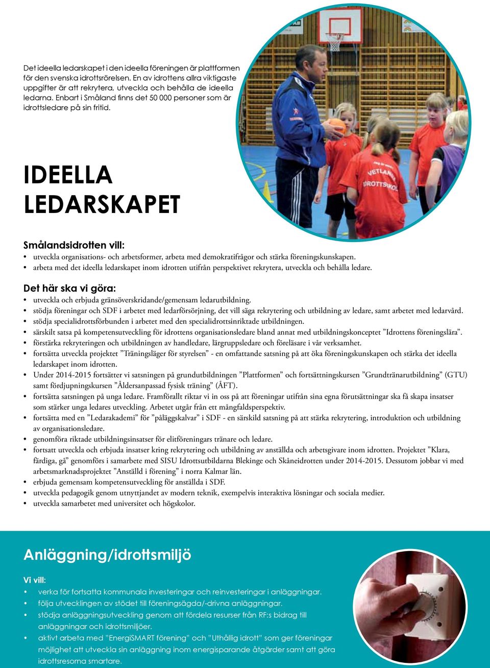 IDEELLA LEDARSKAPET Smålandsidrotten vill: utveckla organisations- och arbetsformer, arbeta med demokratifrågor och stärka föreningskunskapen.