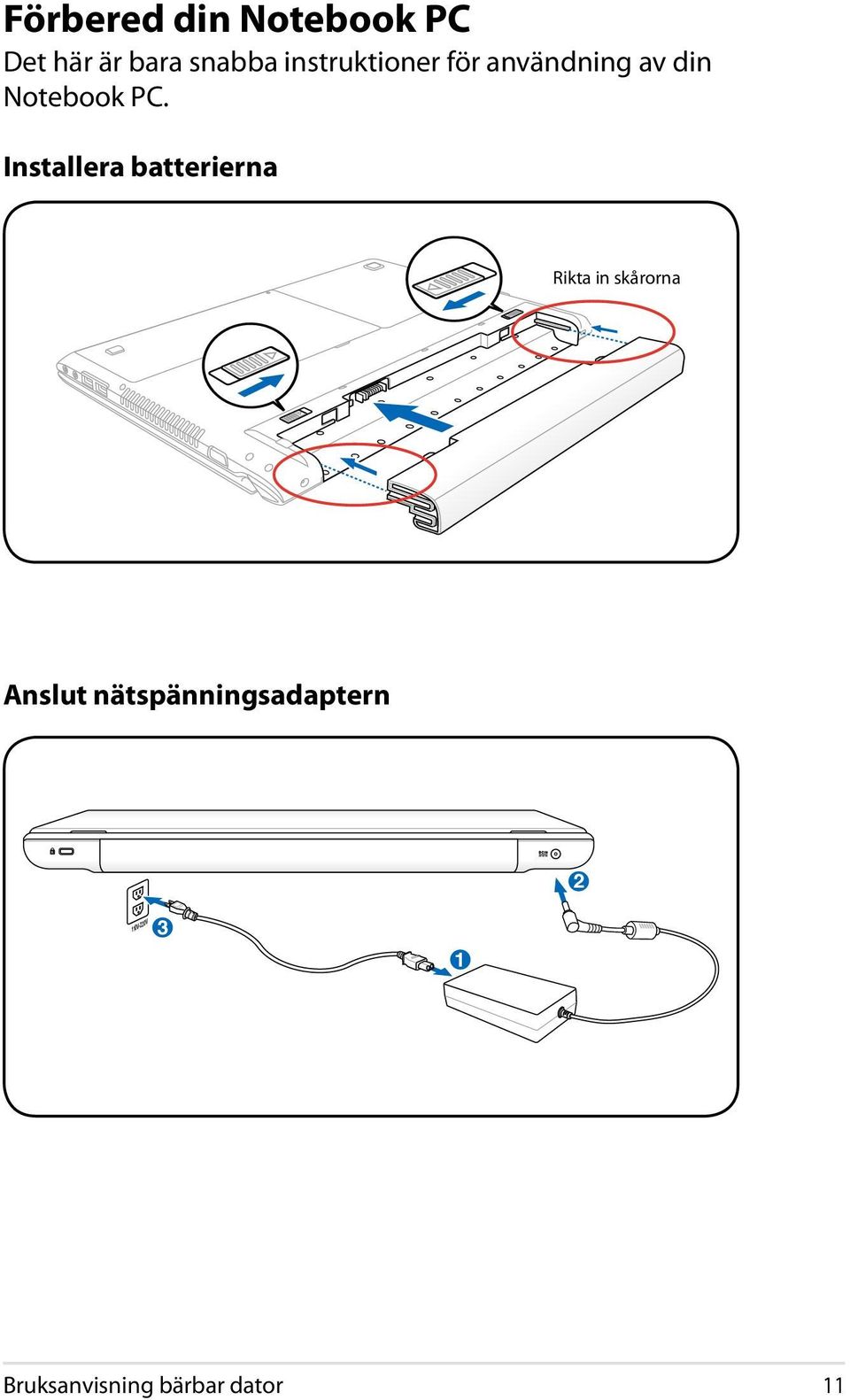 Installera batterierna Rikta in skårorna Anslut