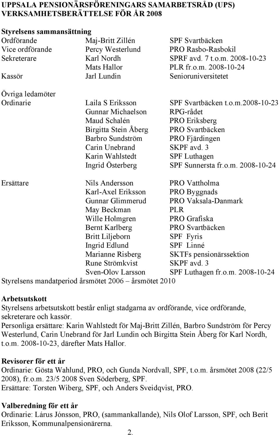 o.m.2008-10-23 Gunnar Michaelson RPG-rådet Maud Schalén PRO Eriksberg Birgitta Stein Åberg PRO Svartbäcken Barbro Sundström PRO Fjärdingen Carin Unebrand SKPF avd.