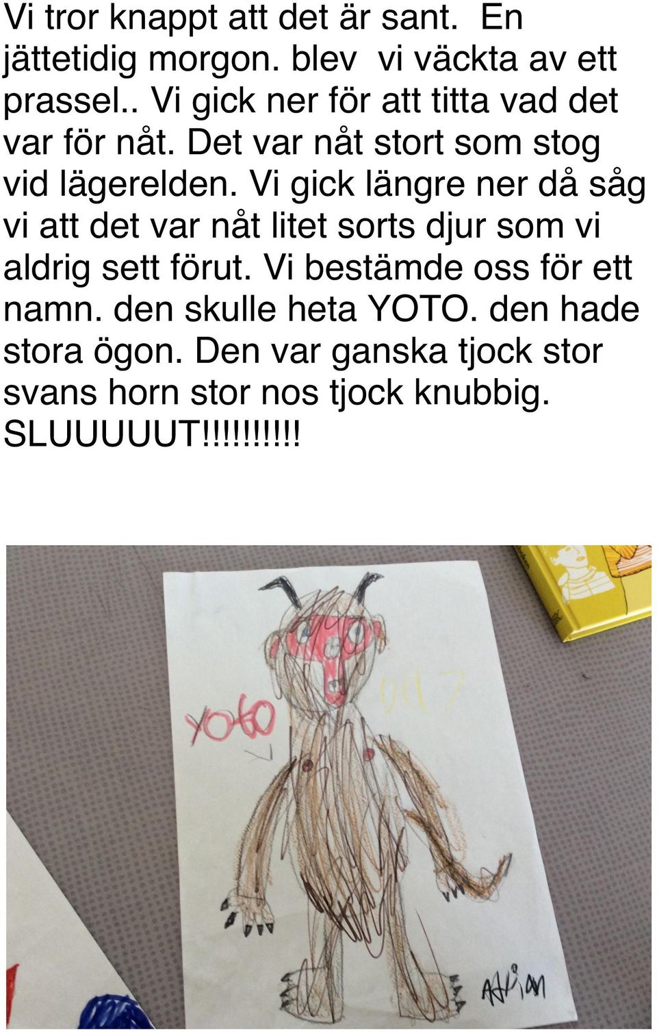 Vi gick längre ner då såg vi att det var nåt litet sorts djur som vi aldrig sett förut.