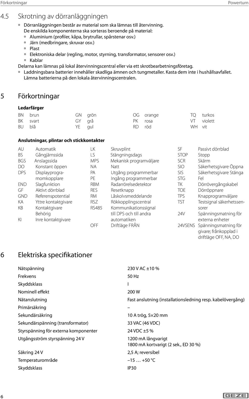 ) Plast Elektroniska delar (regling, motor, styrning, transformator, sensorer osv.) Kablar Delarna kan lämnas på lokal återvinningscentral eller via ett skrotbearbetningsföretag.