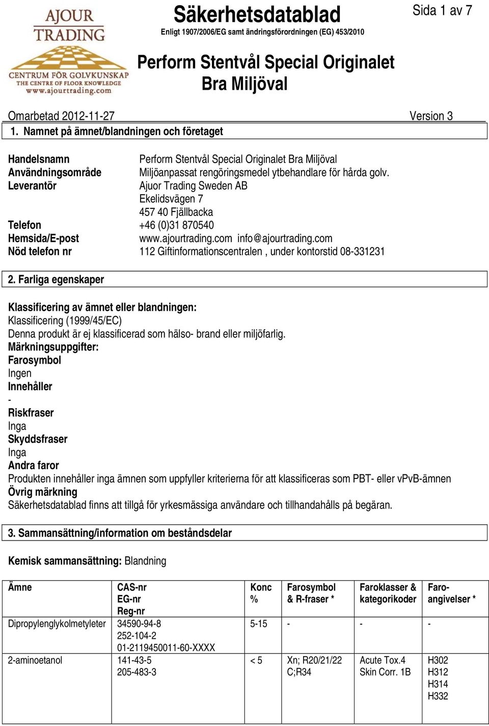 com Nöd telefon nr 112 Giftinformationscentralen, under kontorstid 08331231 2.