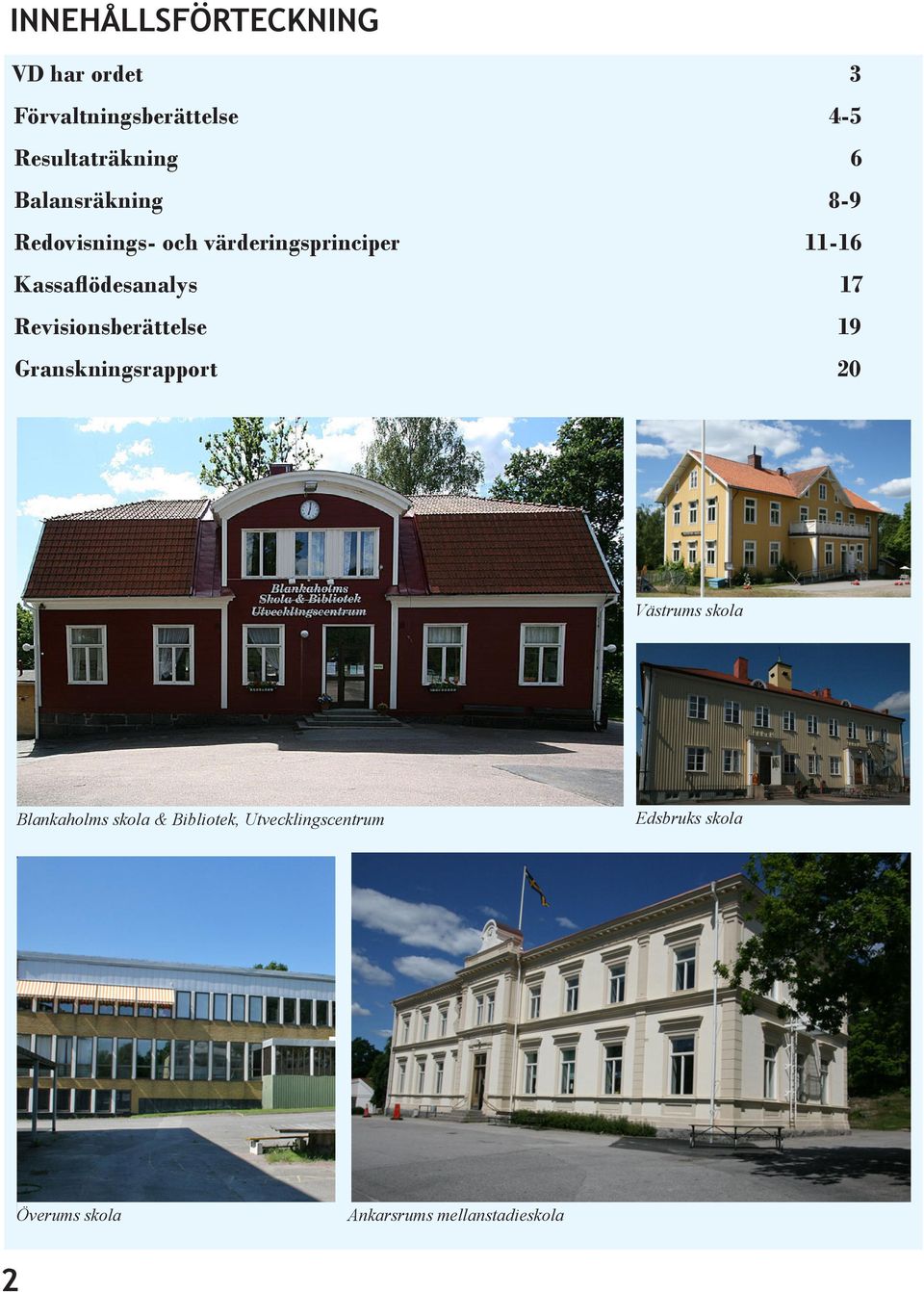 Revisionsberättelse 19 Granskningsrapport 20 Västrums skola Blankaholms skola &