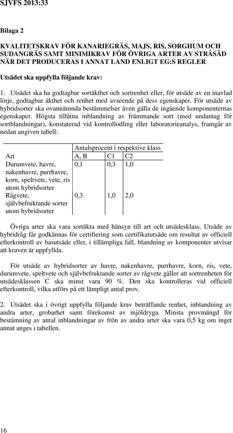 För utsäde av hybridsorter ska ovannämnda bestämmelser även gälla de ingående komponenternas egenskaper.