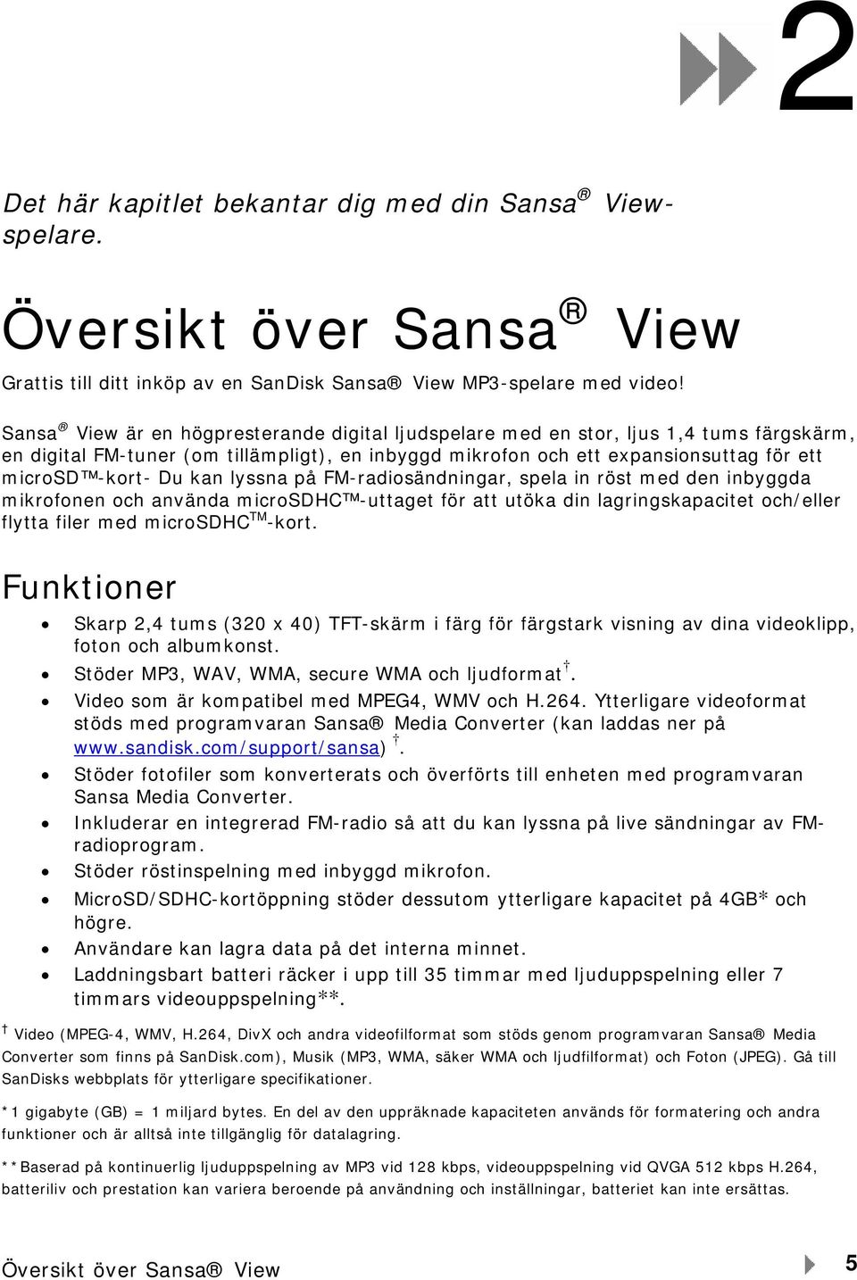 kan lyssna på FM-radiosändningar, spela in röst med den inbyggda mikrofonen och använda microsdhc -uttaget för att utöka din lagringskapacitet och/eller flytta filer med microsdhc TM -kort.