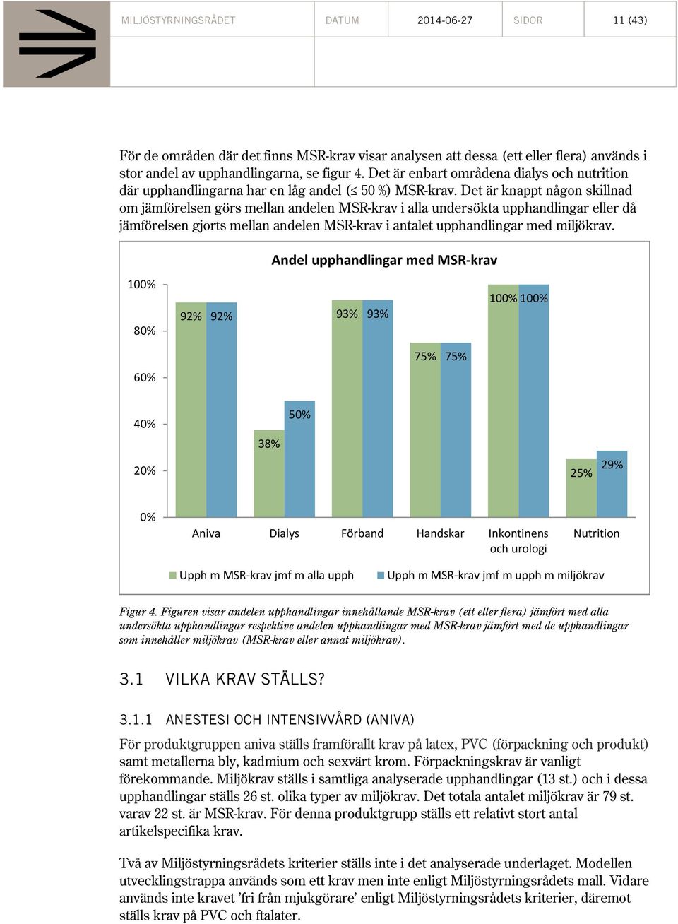 Det är knappt någon skillnad om jämförelsen görs mellan andelen MSR-krav i alla undersökta upphandlingar eller då jämförelsen gjorts mellan andelen MSR-krav i antalet upphandlingar med miljökrav.
