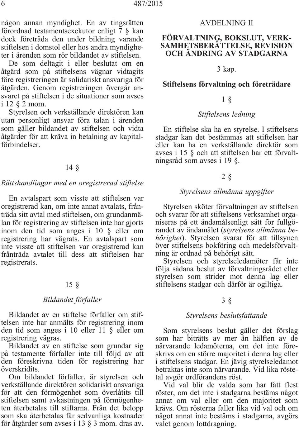 De som deltagit i eller beslutat om en åtgärd som på stiftelsens vägnar vidtagits före registreringen är solidariskt ansvariga för åtgärden.