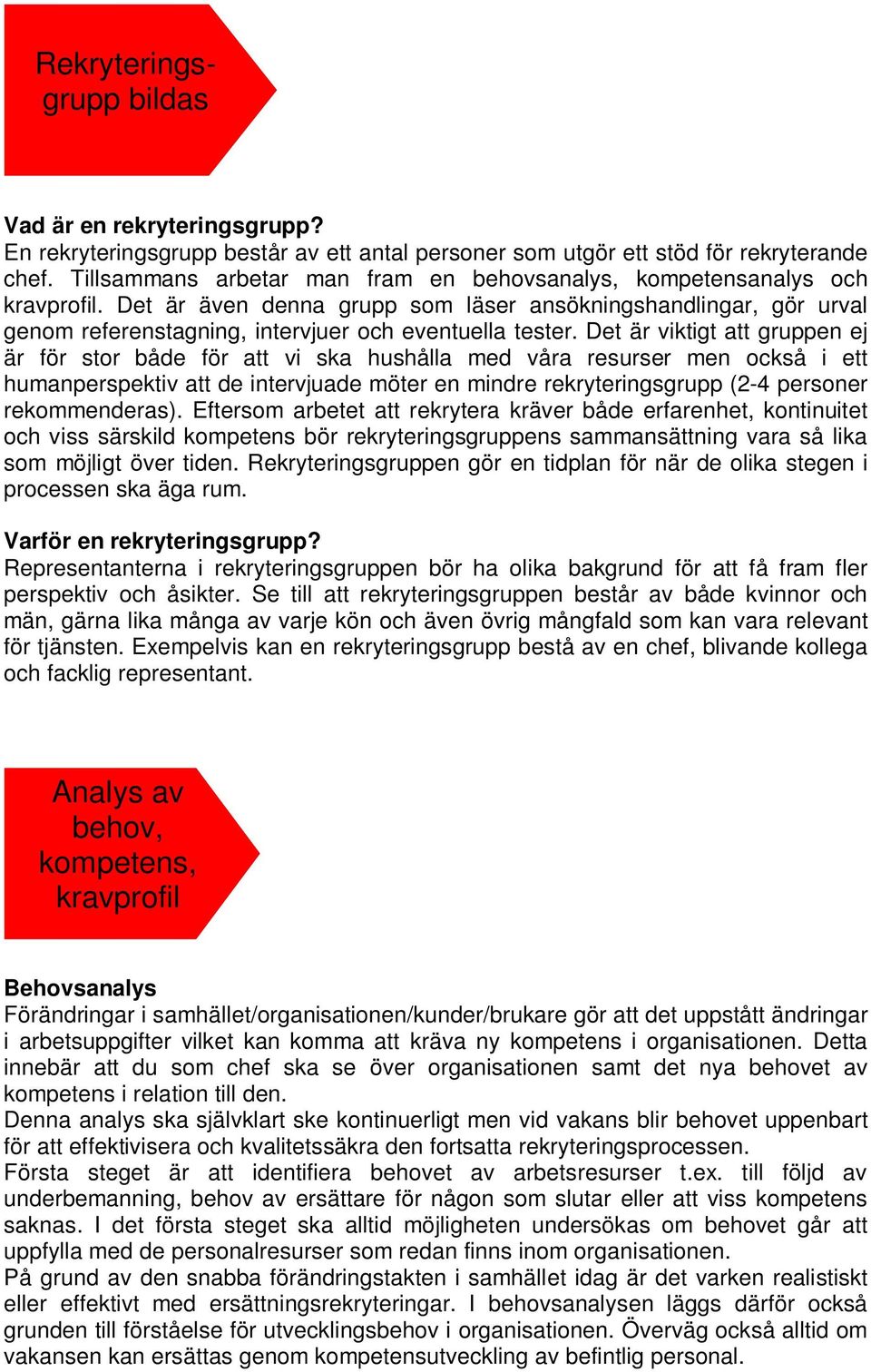 Det är viktigt att gruppen ej är för stor både för att vi ska hushålla med våra resurser men också i ett humanperspektiv att de intervjuade möter en mindre rekryteringsgrupp (2-4 personer