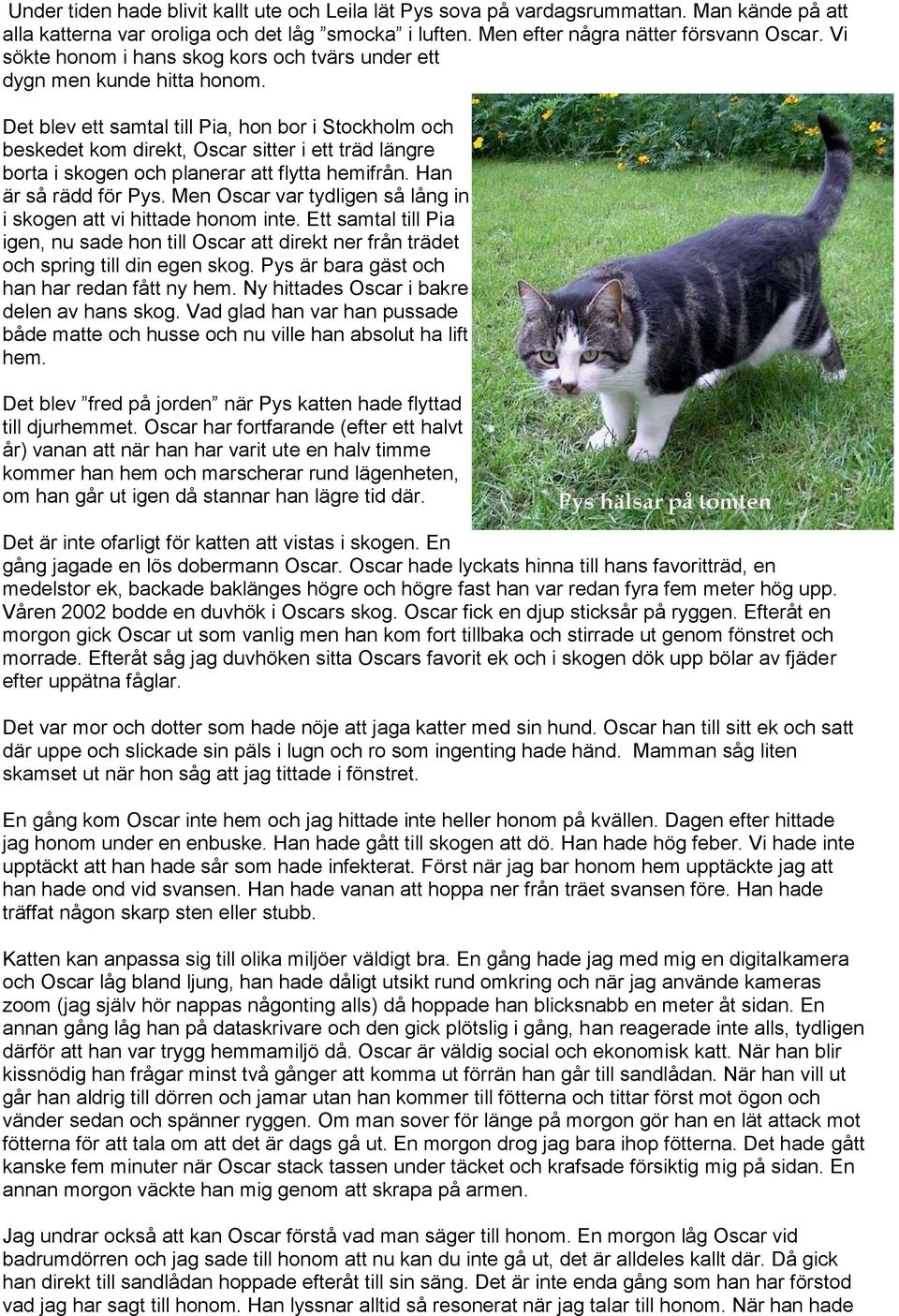 Det blev ett samtal till Pia, hon bor i Stockholm och beskedet kom direkt, Oscar sitter i ett träd längre borta i skogen och planerar att flytta hemifrån. Han är så rädd för Pys.