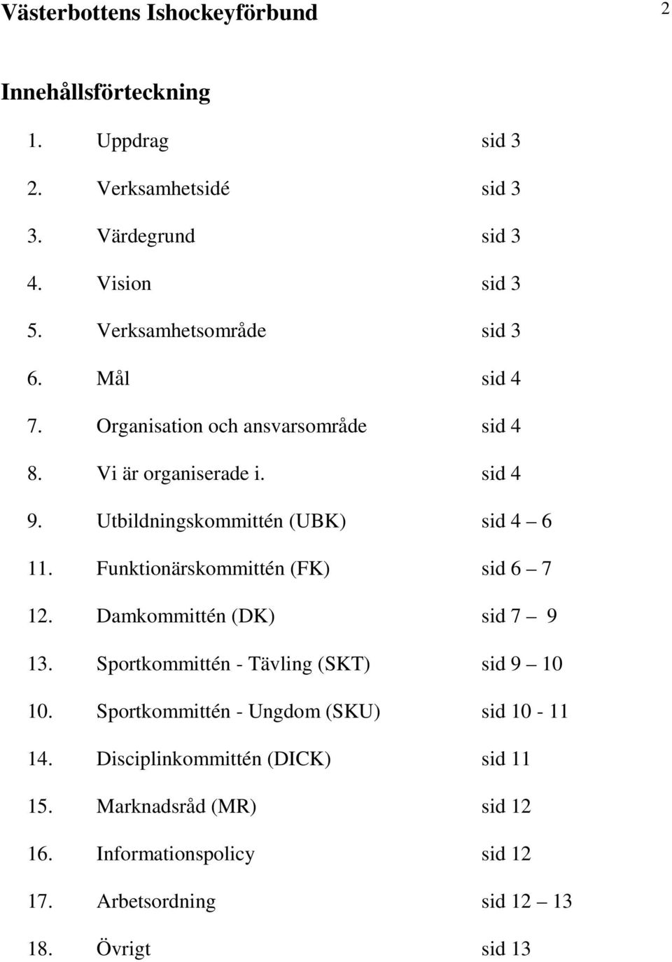 Utbildningskommittén (UBK) sid 4 6 11. Funktionärskommittén (FK) sid 6 7 12. Damkommittén (DK) sid 7 9 13.