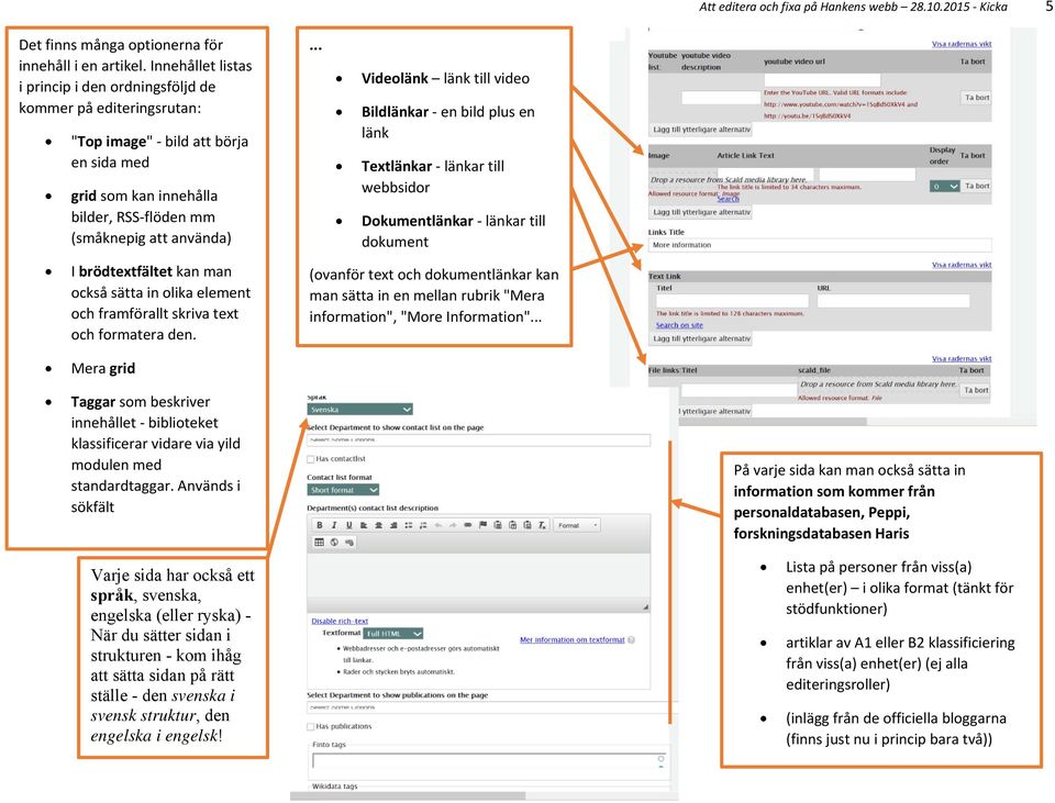 brödtextfältet kan man också sätta in olika element och framförallt skriva text och formatera den.