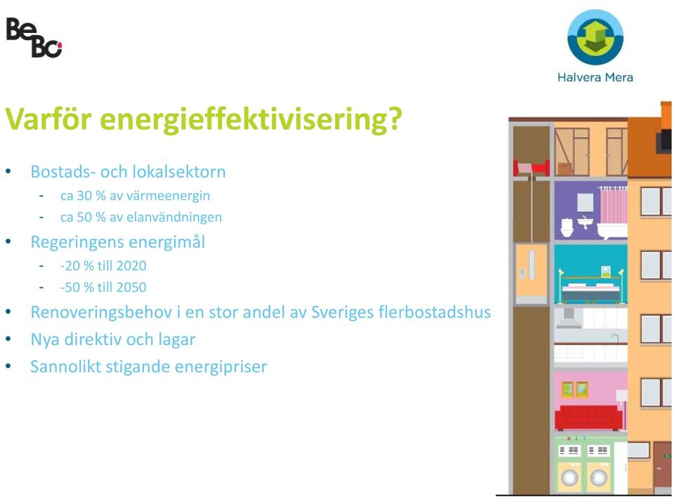 elanvändningen Regeringens energimål - 20 % till 2020-50 % till 2050