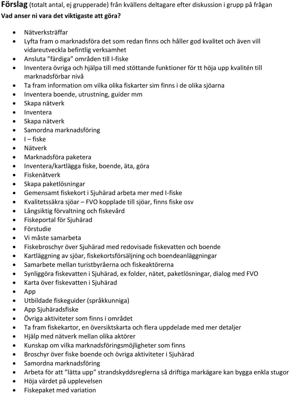 hjälpa till med stöttande funktioner för tt höja upp kvalitén till marknadsförbar nivå Ta fram information om vilka olika fiskarter sim finns i de olika sjöarna Inventera boende, utrustning, guider