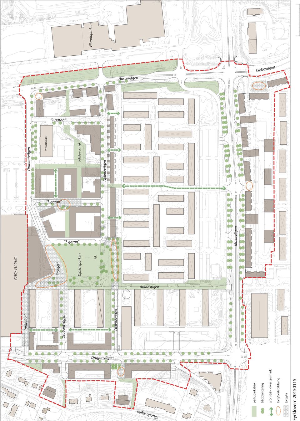 Fyrklövern 201011 Vilu nda v ä g en Väsby centrum Djäknevägen bollplan och lek