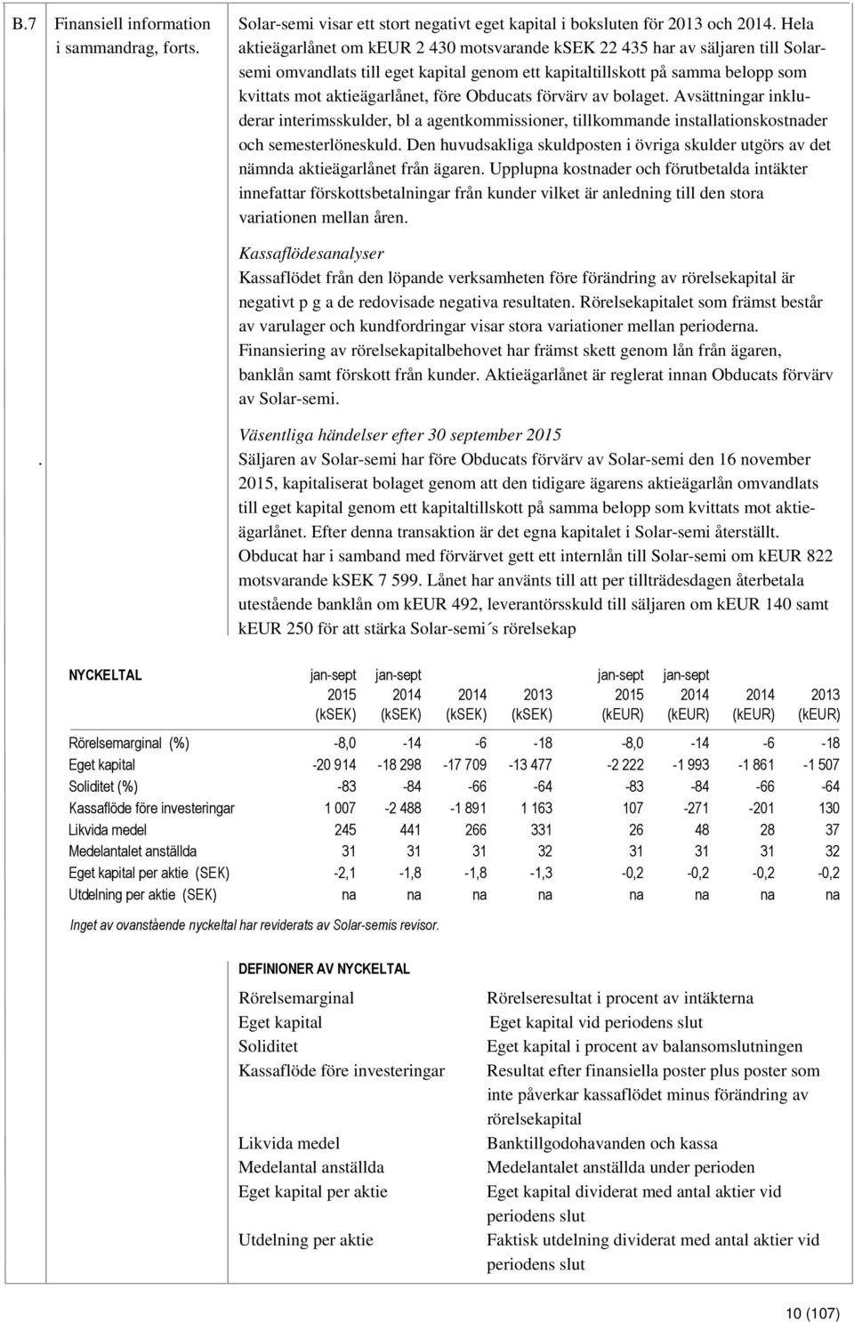 Obducats förvärv av bolaget. Avsättningar inkluderar interimsskulder, bl a agentkommissioner, tillkommande installationskostnader och semesterlöneskuld.
