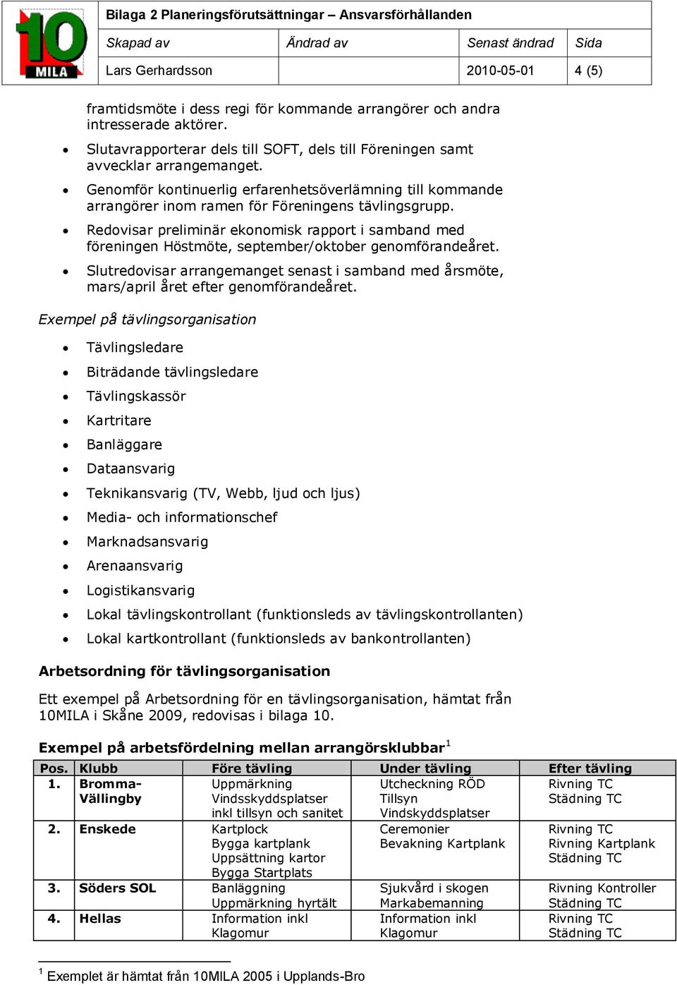 Redvisar preliminär eknmisk rapprt i samband med föreningen Höstmöte, september/ktber genmförandeåret. Slutredvisar arrangemanget senast i samband med årsmöte, mars/april året efter genmförandeåret.