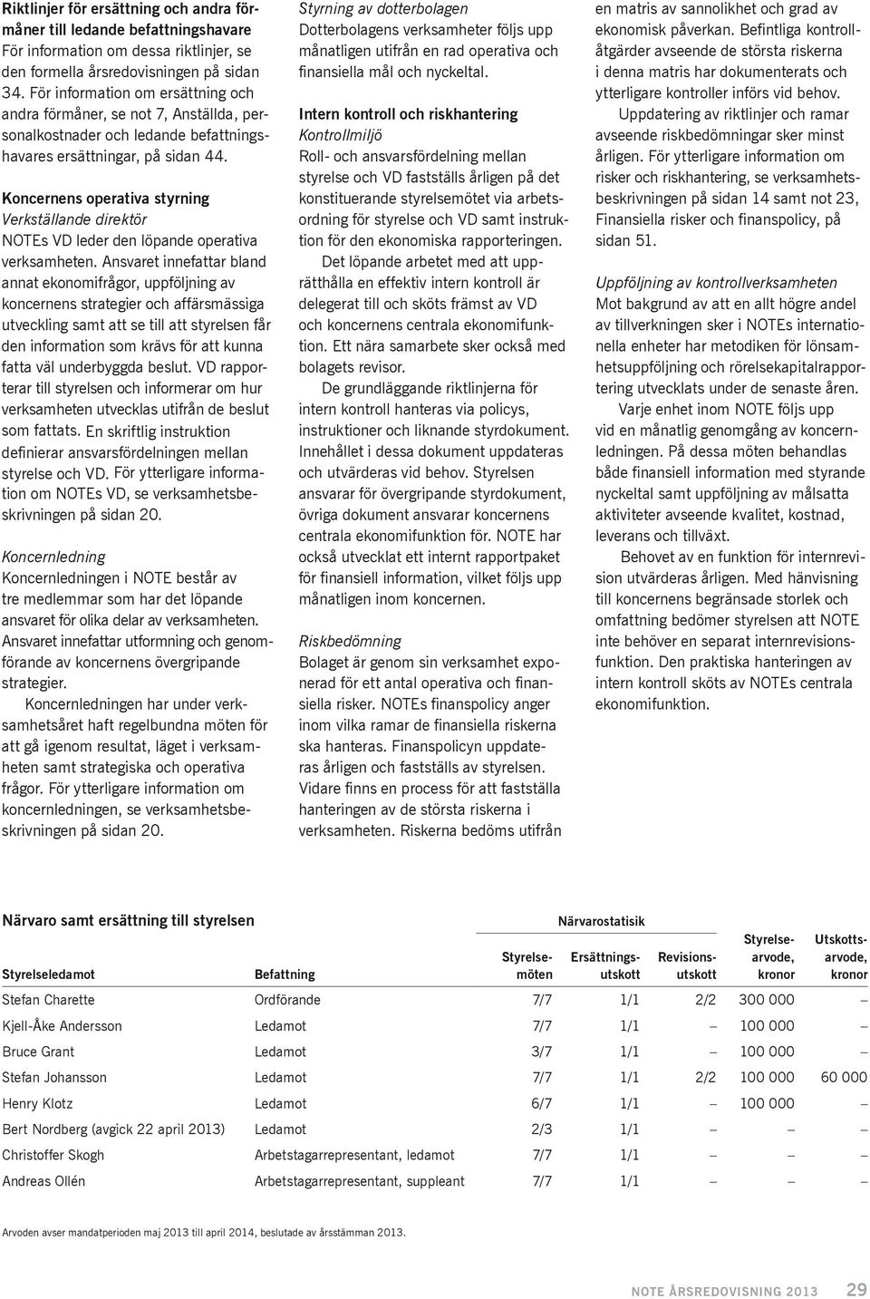 Koncernens operativa styrning Verkställande direktör NOTEs VD leder den löpande operativa verksamheten.