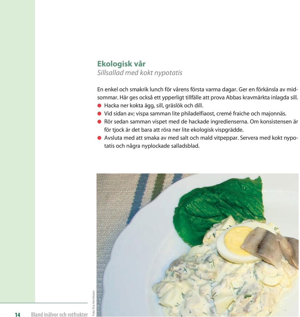 Vid sidan av; vispa samman lite philadelfiaost, cremé fraiche och majonnäs. Rör sedan samman vispet med de hackade ingredienserna.