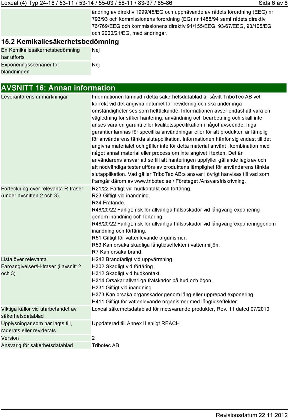 kommissionens förordning (EG) nr 1488/94 samt rådets direktiv 76/769/EEG och kommissionens direktiv 91/155/EEG, 93/67/EEG, 93/105/EG och 2000/21/EG, med ändringar.