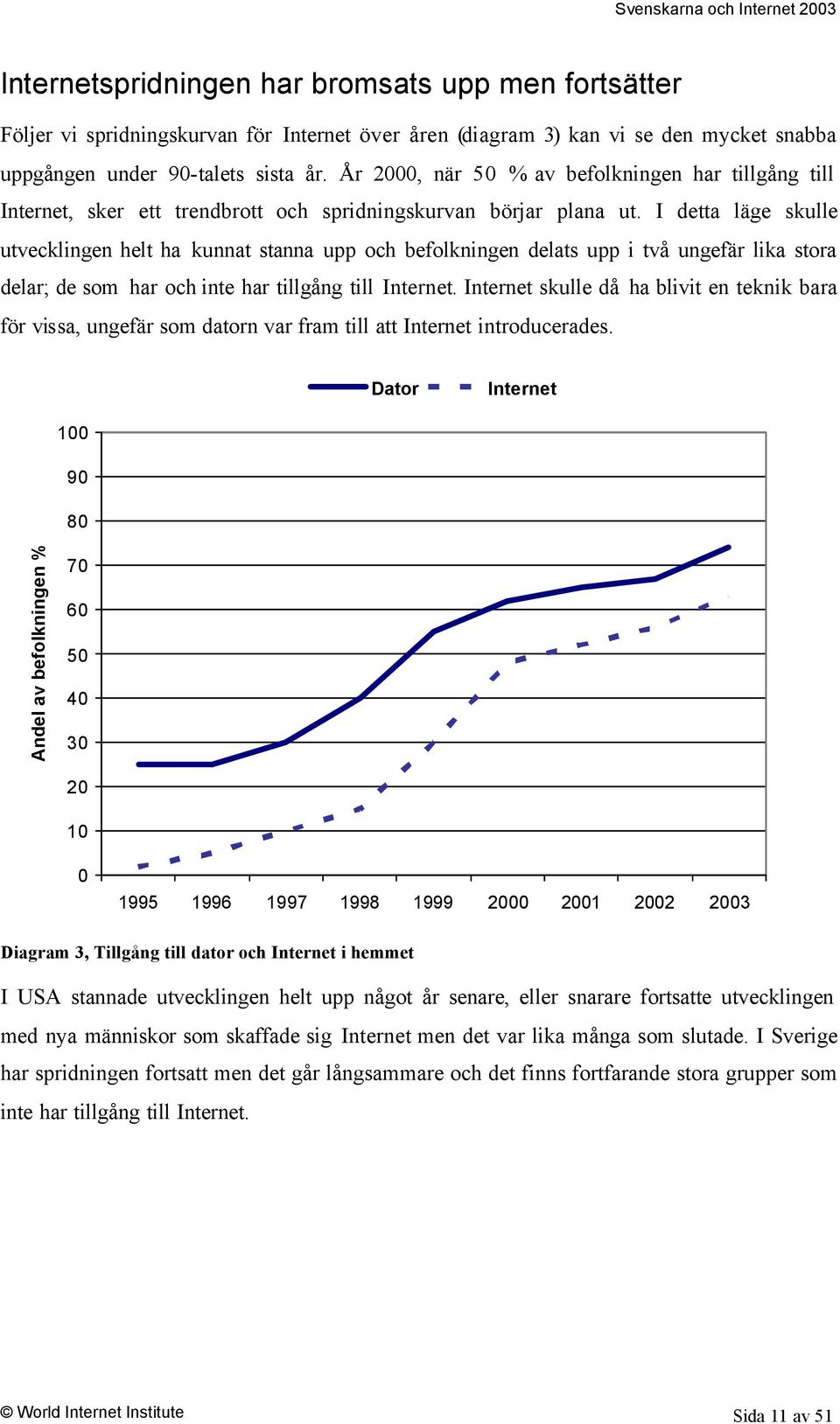 I detta läge skulle utvecklingen helt ha kunnat stanna upp och befolkningen delats upp i två ungefär lika stora delar; de som har och inte har tillgång till Internet.