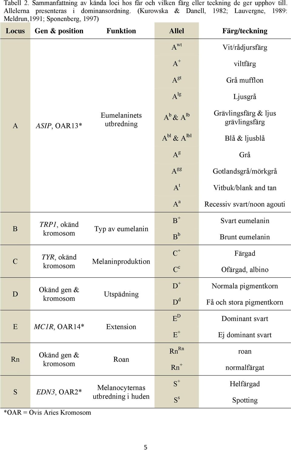 OAR13* Eumelaninets utbredning A b & A lb Grävlingsfärg & ljus grävlingsfärg A bl & A lbl Blå & ljusblå A g Grå A gg Gotlandsgrå/mörkgrå A t Vitbuk/blank and tan A a Recessiv svart/noon agouti B