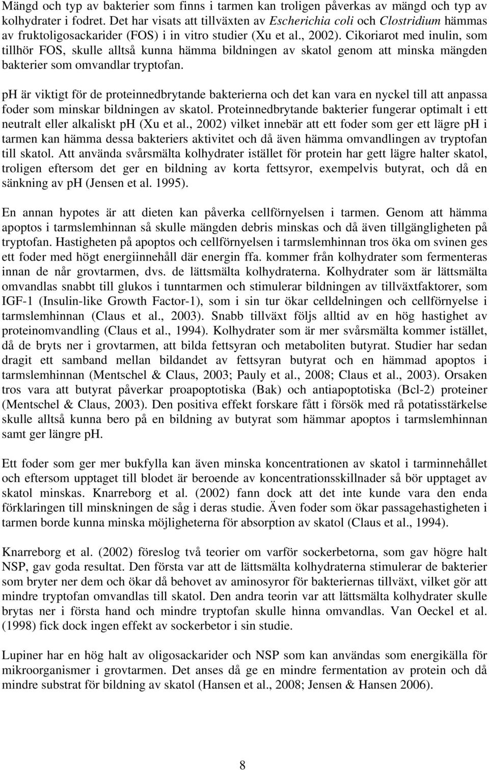 Cikoriarot med inulin, som tillhör FOS, skulle alltså kunna hämma bildningen av skatol genom att minska mängden bakterier som omvandlar tryptofan.