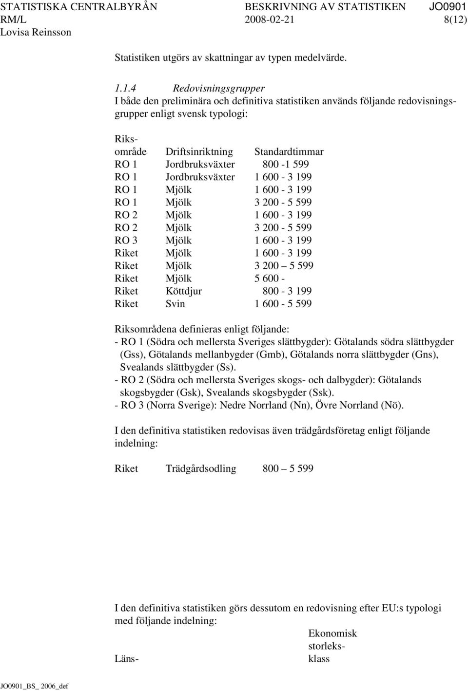 Riksområde Driftsinriktning Standardtimmar RO 1 Jordbruksväxter 800-1 599 RO 1 Jordbruksväxter 1 600-3 199 RO 1 Mjölk 1 600-3 199 RO 1 Mjölk 3 200-5 599 RO 2 Mjölk 1 600-3 199 RO 2 Mjölk 3 200-5 599