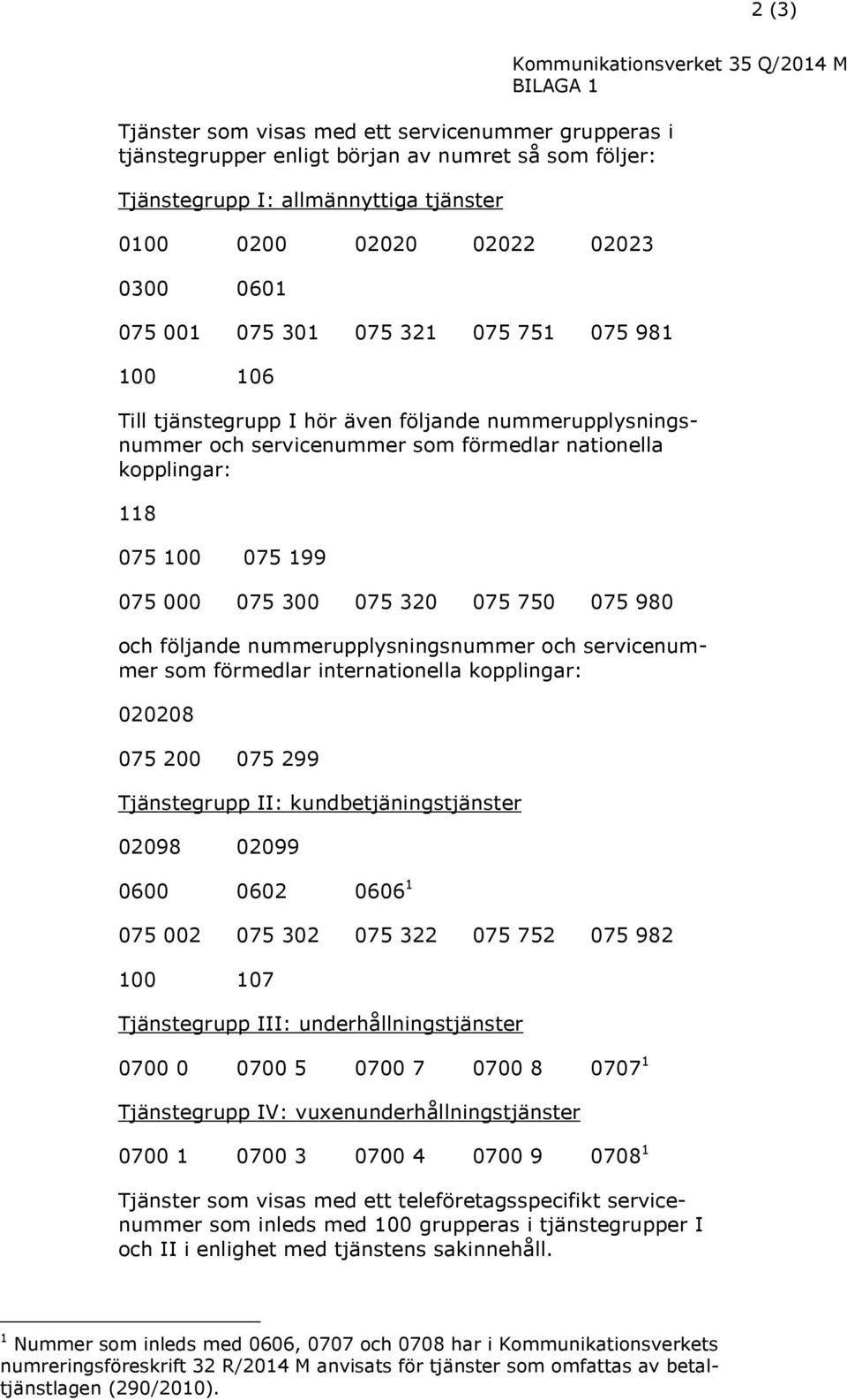 118 075 100 075 199 075 000 075 300 075 320 075 750 075 980 och följande nummerupplysningsnummer och servicenummer som förmedlar internationella kopplingar: 020208 075 200 075 299 Tjänstegrupp II: