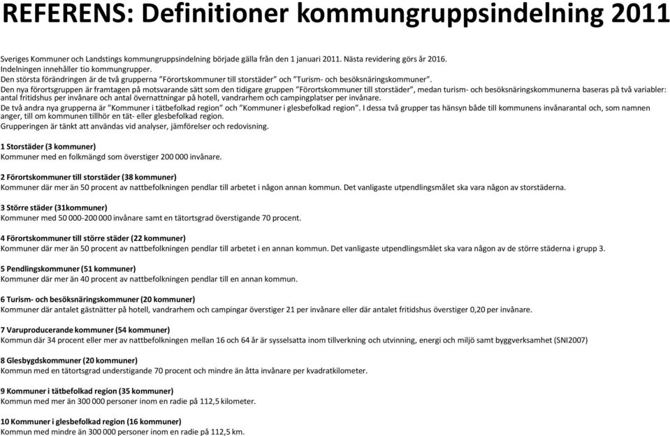 Den nya förortsgruppen är framtagen på motsvarande sätt som den tidigare gruppen Förortskommuner till storstäder, medan turism-och besöksnäringskommunerna baseras på två variabler: antal fritidshus