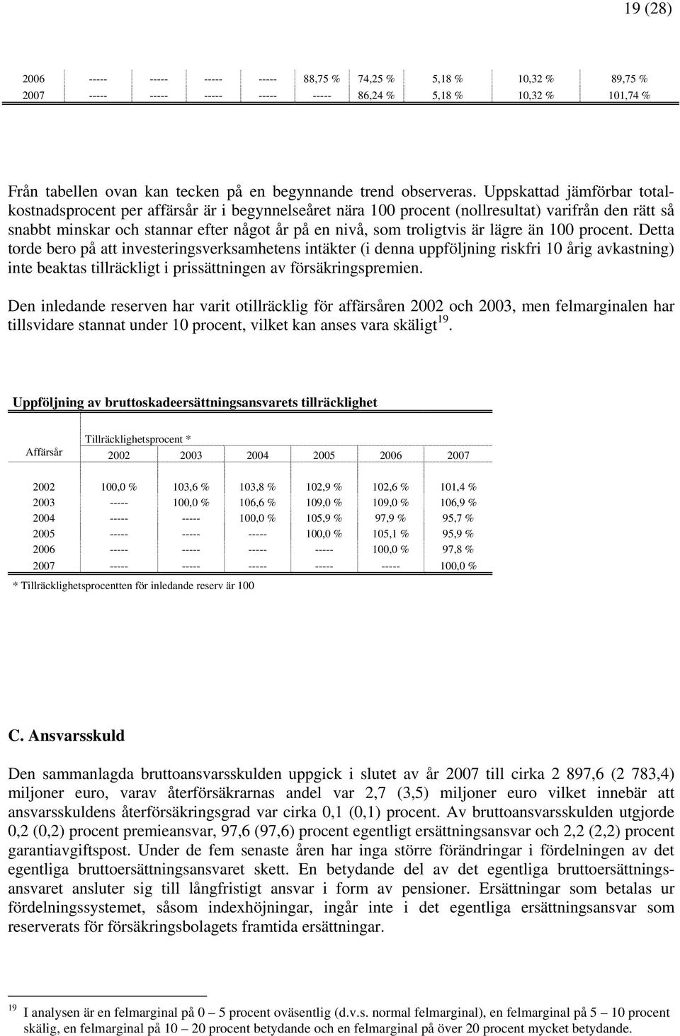 Uppskattad jämförbar totalkostnadsprocent per affärsår är i begynnelseåret nära 100 procent (nollresultat) varifrån den rätt så snabbt minskar och stannar efter något år på en nivå, som troligtvis är