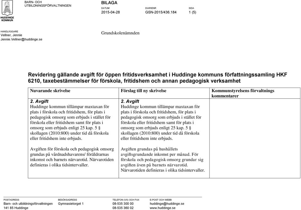 Nuvarande skrivelse Förslag till ny skrivelse Kommunstyrelsens förvaltnings kommentarer 2.