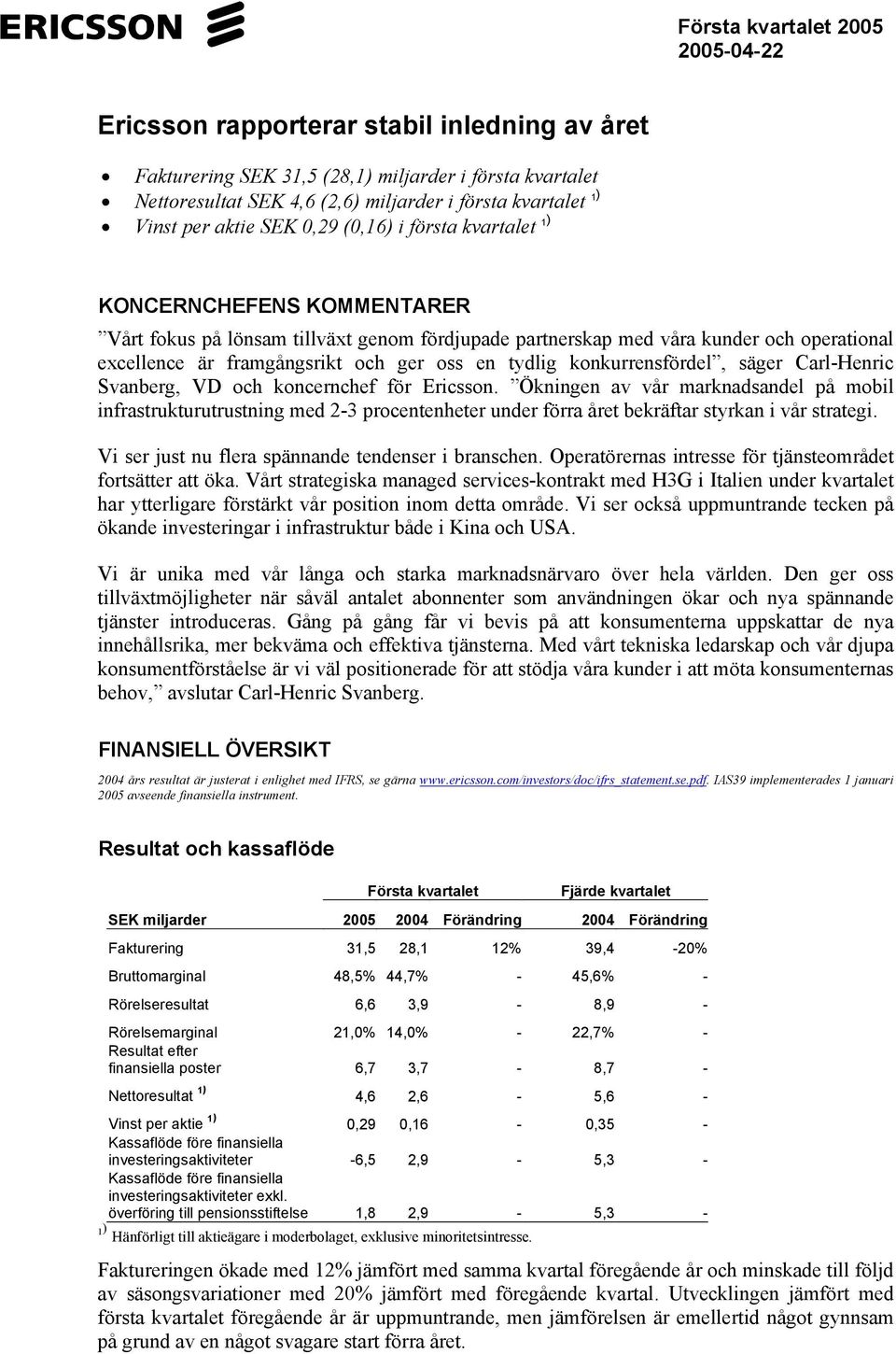 oss en tydlig konkurrensfördel, säger Carl-Henric Svanberg, VD och koncernchef för Ericsson.