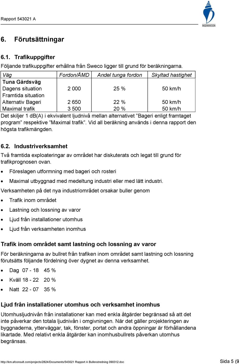 skiljer 1 db(a) i ekvivalent ljudnivå mellan alternativet Bageri enligt framtaget program respektive Maximal trafik. Vid all beräkning används i denna rapport den högsta trafikmängden. 6.2.