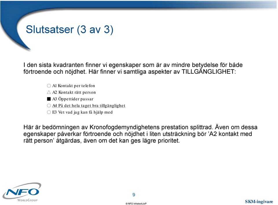 A3 Öppettider passar ) A4 På det hela taget bra tillgänglighet ) E3 Vet vad jag kan få hjälp med Här är bedömningen av