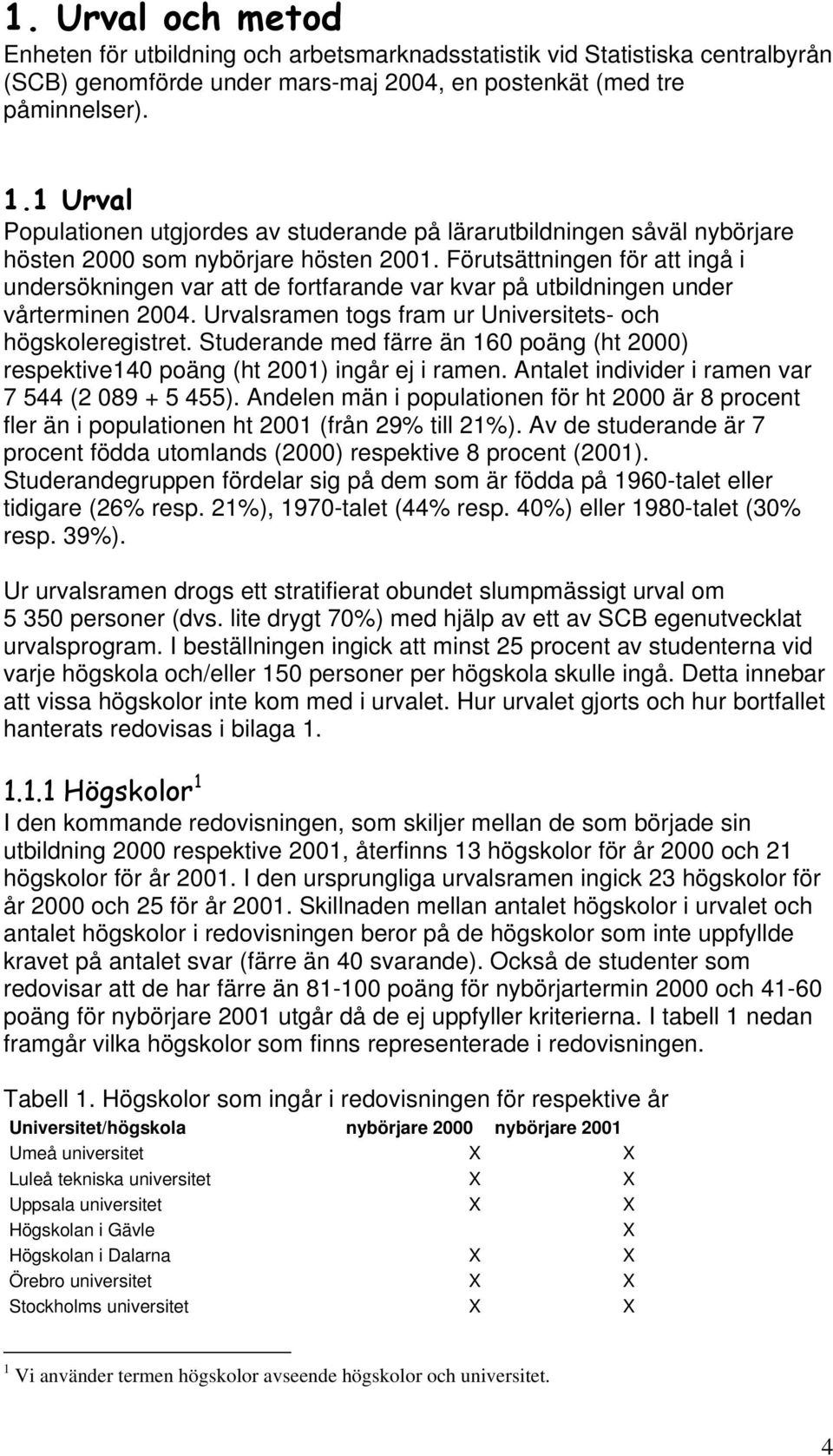 Förutsättningen för att ingå i undersökningen var att de fortfarande var kvar på utbildningen under vårterminen 2004. Urvalsramen togs fram ur Universitets- och högskoleregistret.