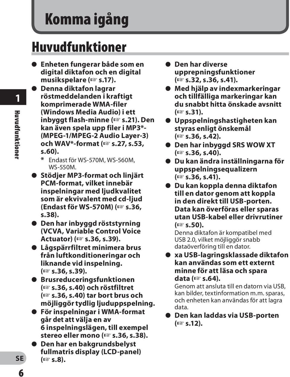 Den kan även spela upp filer i MP3*- (MPEG-1/MPEG-2 Audio Layer-3) och WAV*-format ( s.27, s.53, s.60). * Endast för WS-570M, WS-560M, WS-550M.