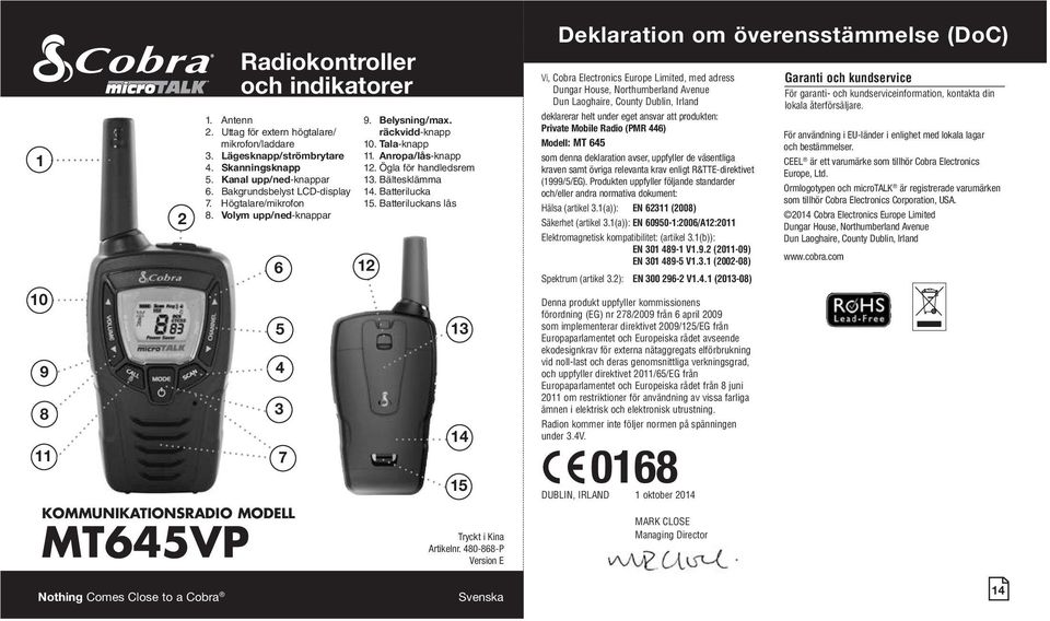 Ögla för handledsrem 13. Bältesklämma 14. Batterilucka 15. Batteriluckans lås 13 14 15 Tryckt i Kina Artikelnr.