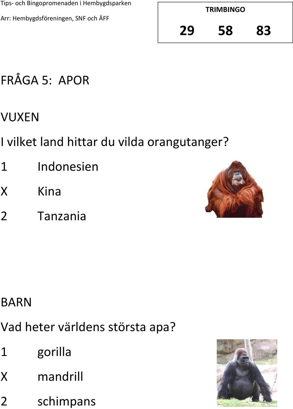 1 Indonesien Kina 2 Tanzania Vad heter