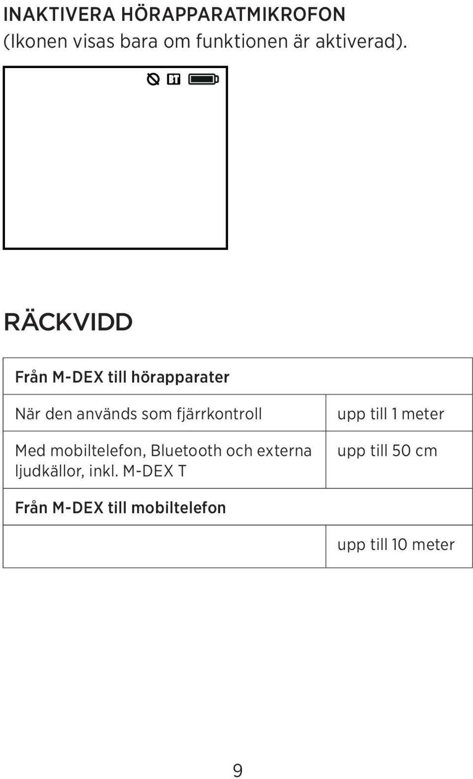 RÄCKVIDD Från M-DEX till hörapparater När den används som fjärrkontroll