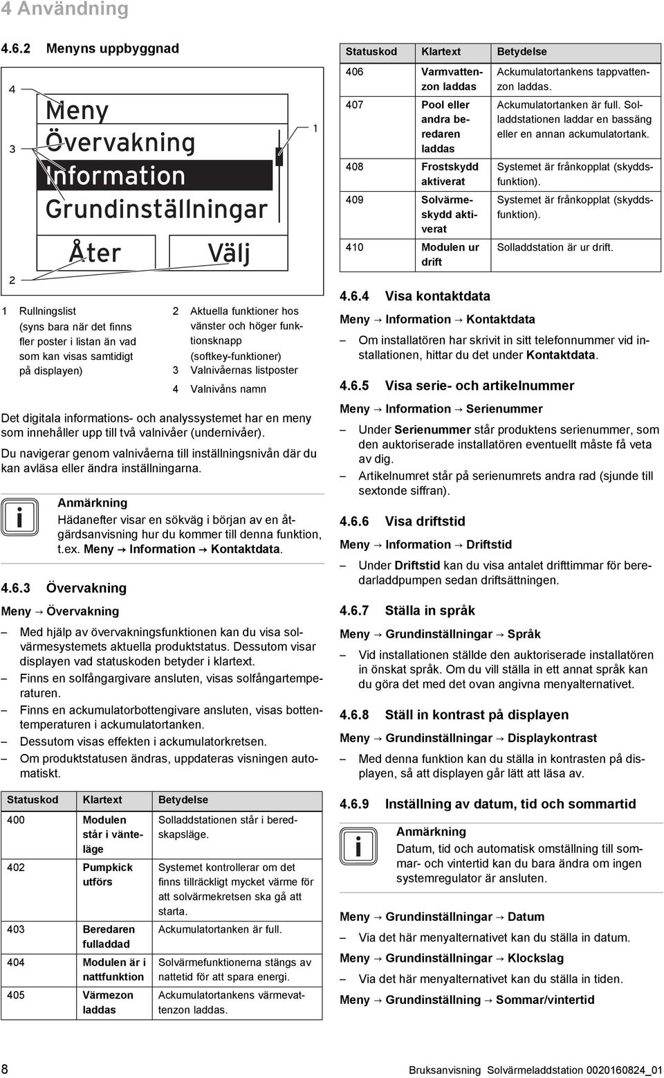 Aktuella funktioner hos vänster och höger funk tionsknapp (softkey -funktioner) 3 Valnivåernas listposter 4 Valnivåns namn Det digitala informations - och analyssystemet har en meny som innehåller