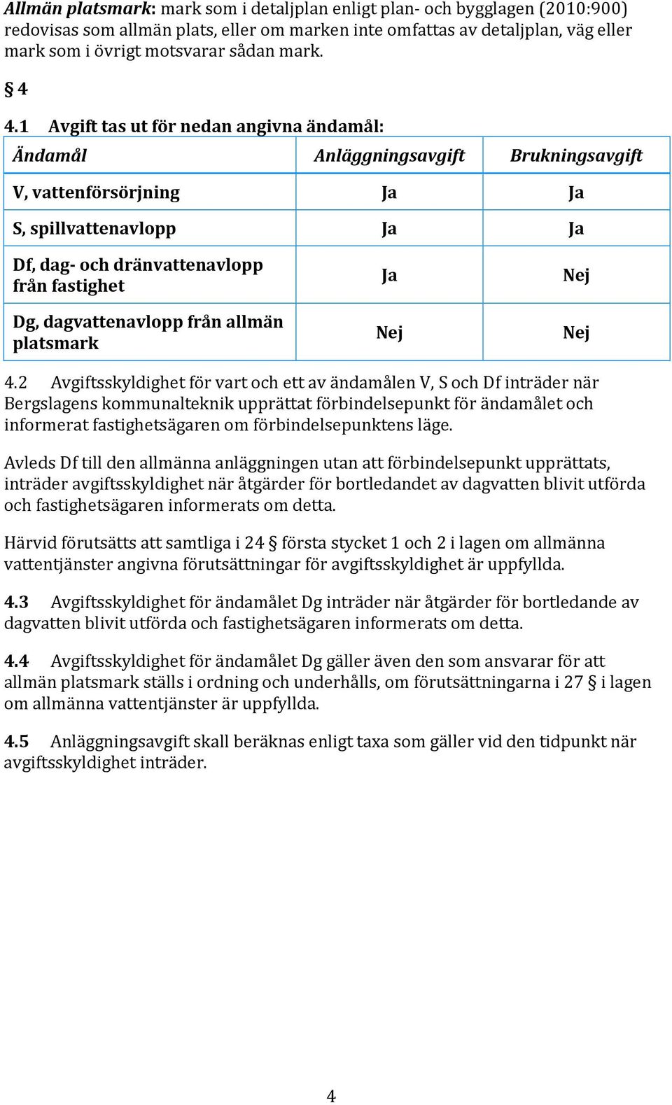 dagvattenavlopp från allmän platsmark Ja Nej Nej Nej 4.