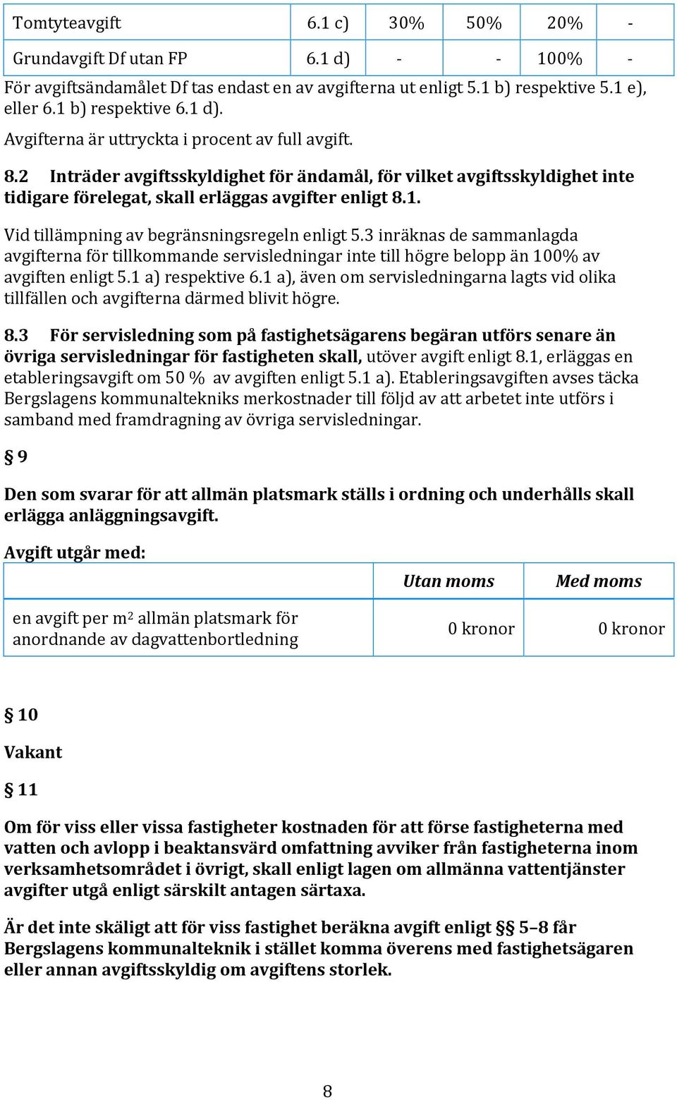 3 inräknas de sammanlagda avgifterna för tillkommande servisledningar inte till högre belopp än 100% av avgiften enligt 5.1 a) respektive 6.