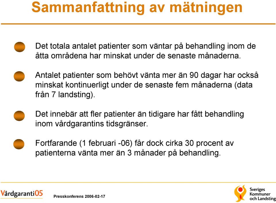 Antalet patienter som behövt vänta mer än 90 dagar har också minskat kontinuerligt under de senaste fem månaderna (data