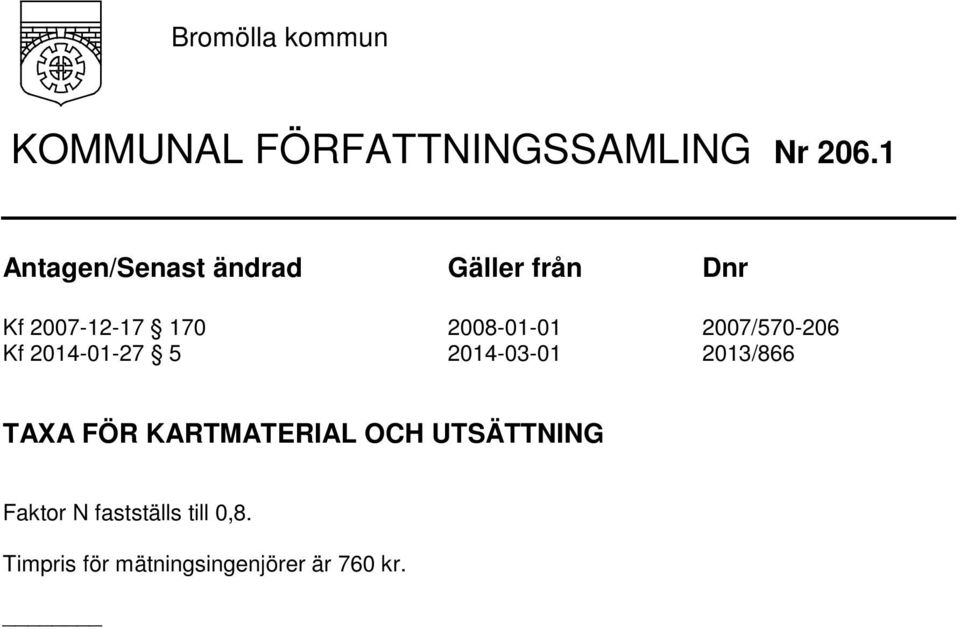 007/570-06 Kf 014-01-7 5 014-03-01 013/866 TAXA FÖR KARTMATERIAL