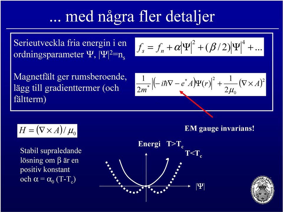 .. Magnetfält ger rumsberoende, lägg till gradienttermer (och fältterm) 1 2m * * 2 1 ( ih e