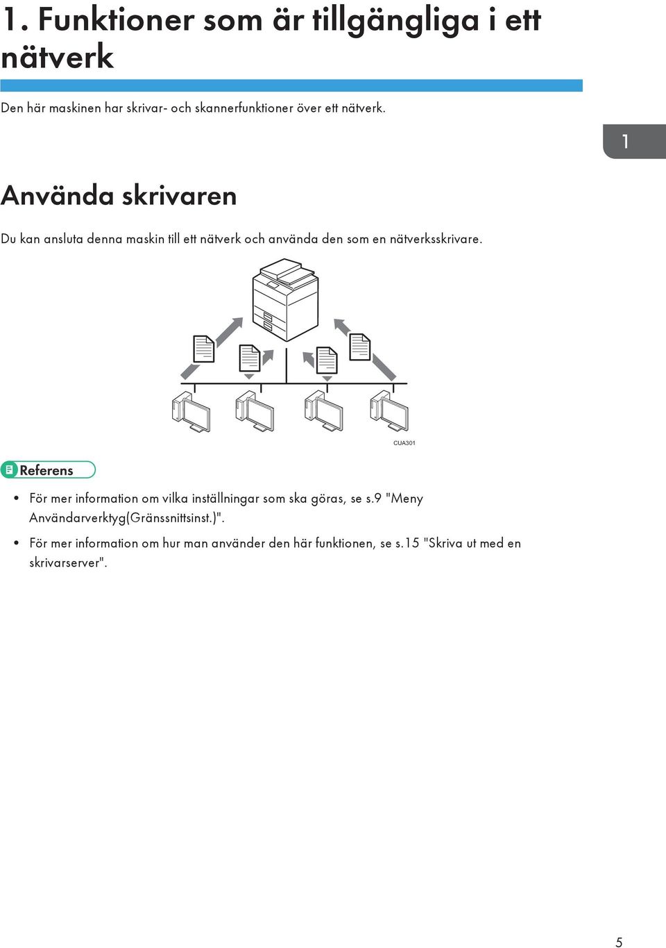 Använda skrivaren Du kan ansluta denna maskin till ett nätverk och använda den som en nätverksskrivare.