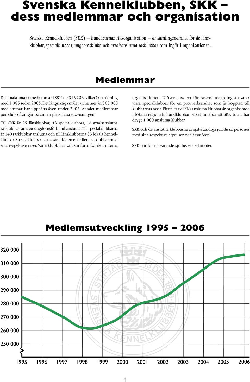 Det långsiktiga målet att ha mer än 300 000 medlemmar har uppnåtts även under 2006. Antalet medlemmar per klubb framgår på annan plats i årsredovisningen.