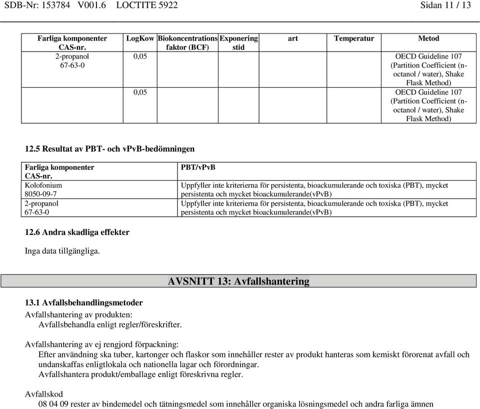 OECD Guideline 107 (Partition Coefficient (noctanol / water), Shake Flask Method) 12.