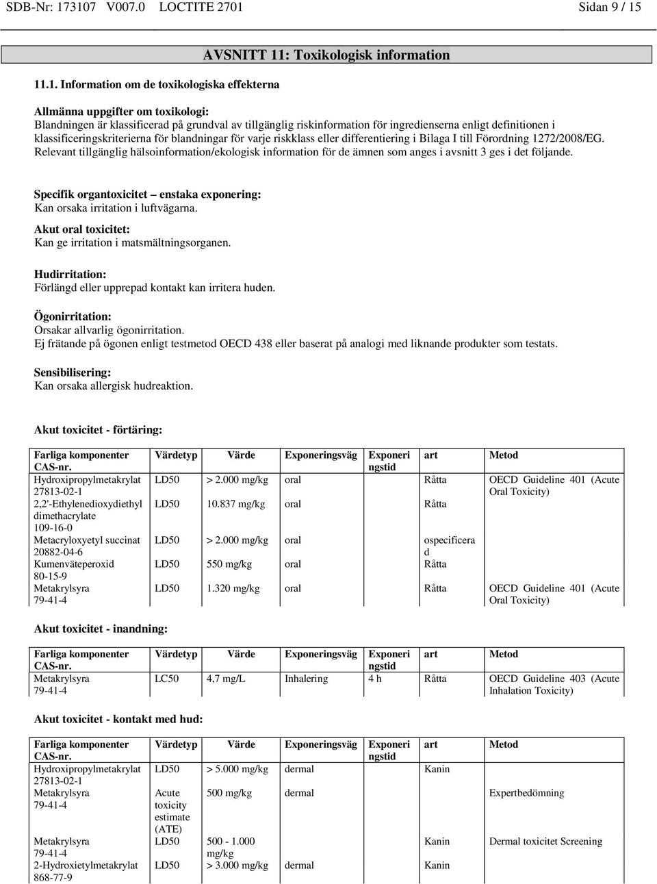 tillgänglig riskinformation för ingredienserna enligt definitionen i klassificeringskriterierna för blandningar för varje riskklass eller differentiering i Bilaga I till Förordning 1272/2008/EG.